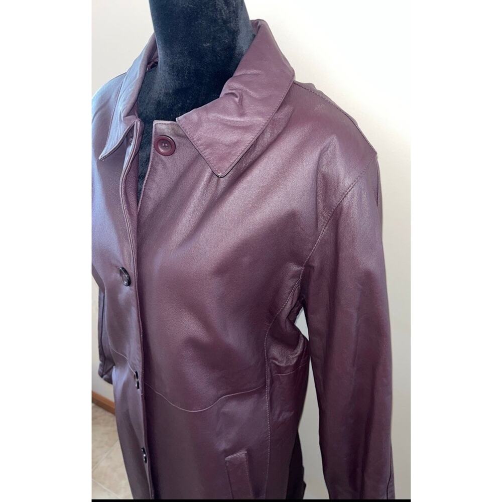 Brandon Thomas Leather Burgundy Trench Coat Women’s Size Large 100% Leather